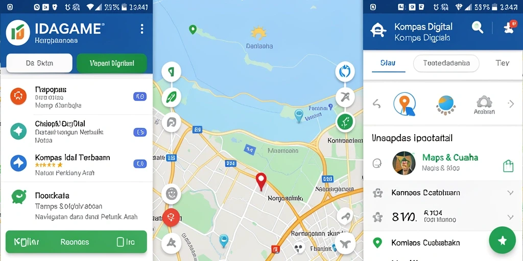 Tampilan antarmuka pengguna IDAGAME dengan fitur kompas digital yang jelas.