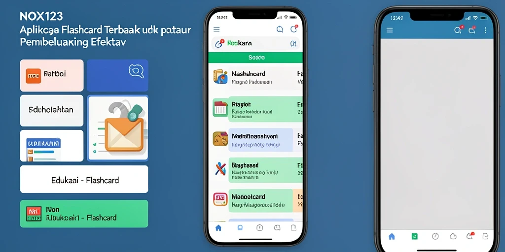 Antarmuka pengguna NOX123 yang intuitif untuk belajar dengan flashcard.