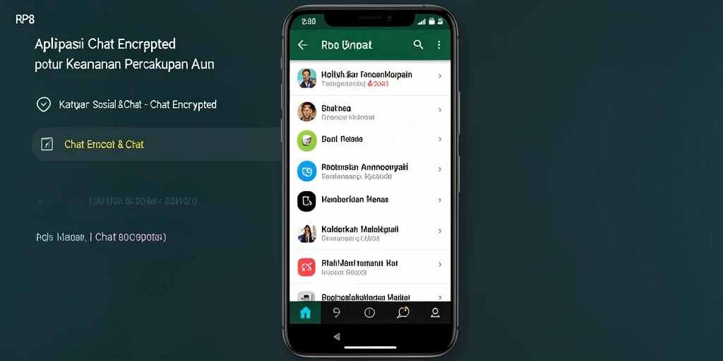 Antarmuka RP8 menampilkan fitur chat terenkripsi yang modern dan aman.