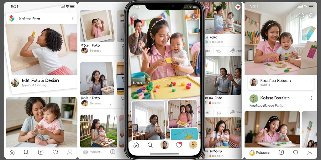 Screenshot antarmuka V21 dengan fitur Kolase Foto yang menarik.